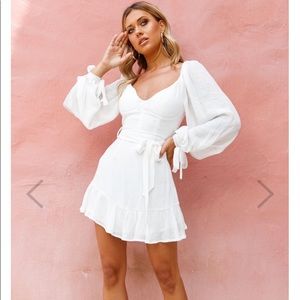 Balloon Sleeve white mini dress